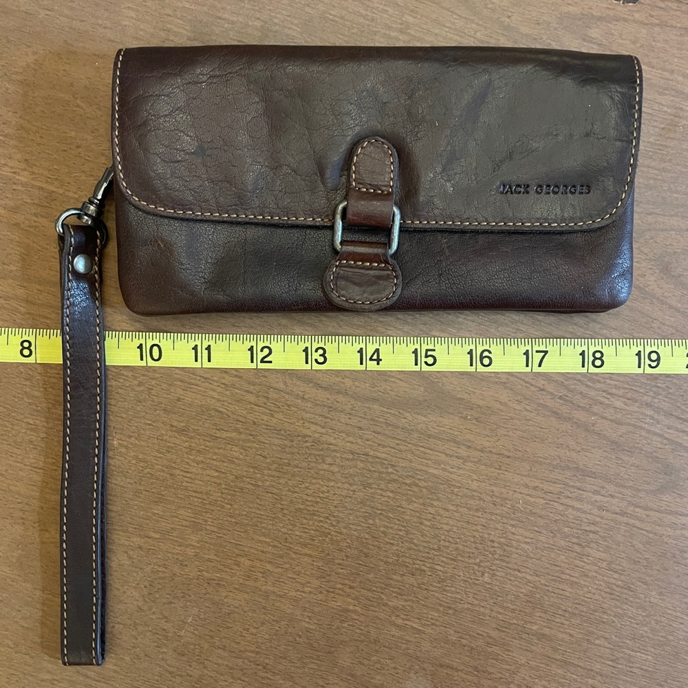 Jack Georges Voyager Brown Leather Wristlet Clutch Bag